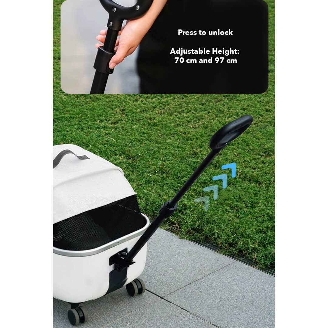 White Leather Cat Stroller | Stylish Cat Carrier with Wheels | MissyMoMo