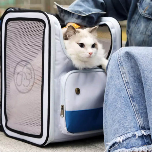 Cat Inside Paw Voyager Blue Expandable Cat Backpack | Soft Cat Carrier | MissyMoMo