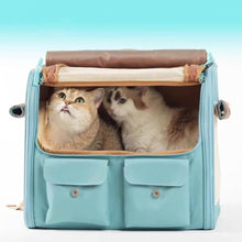 Load image into Gallery viewer, 2 Cats Sitting Inside Collapsible Blue Cat Backpack | MissyMoMo