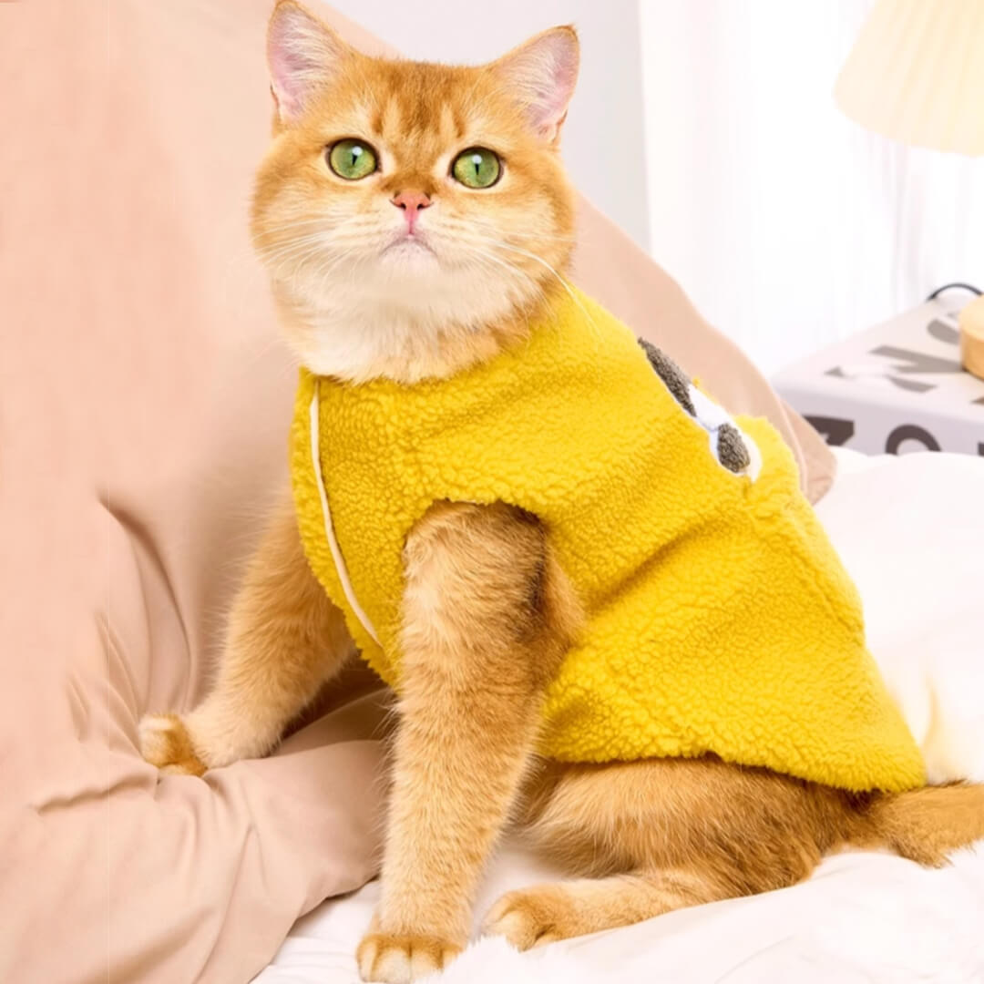 Cat in Yellow Penguin Fleece Vest | MissyMoMo
