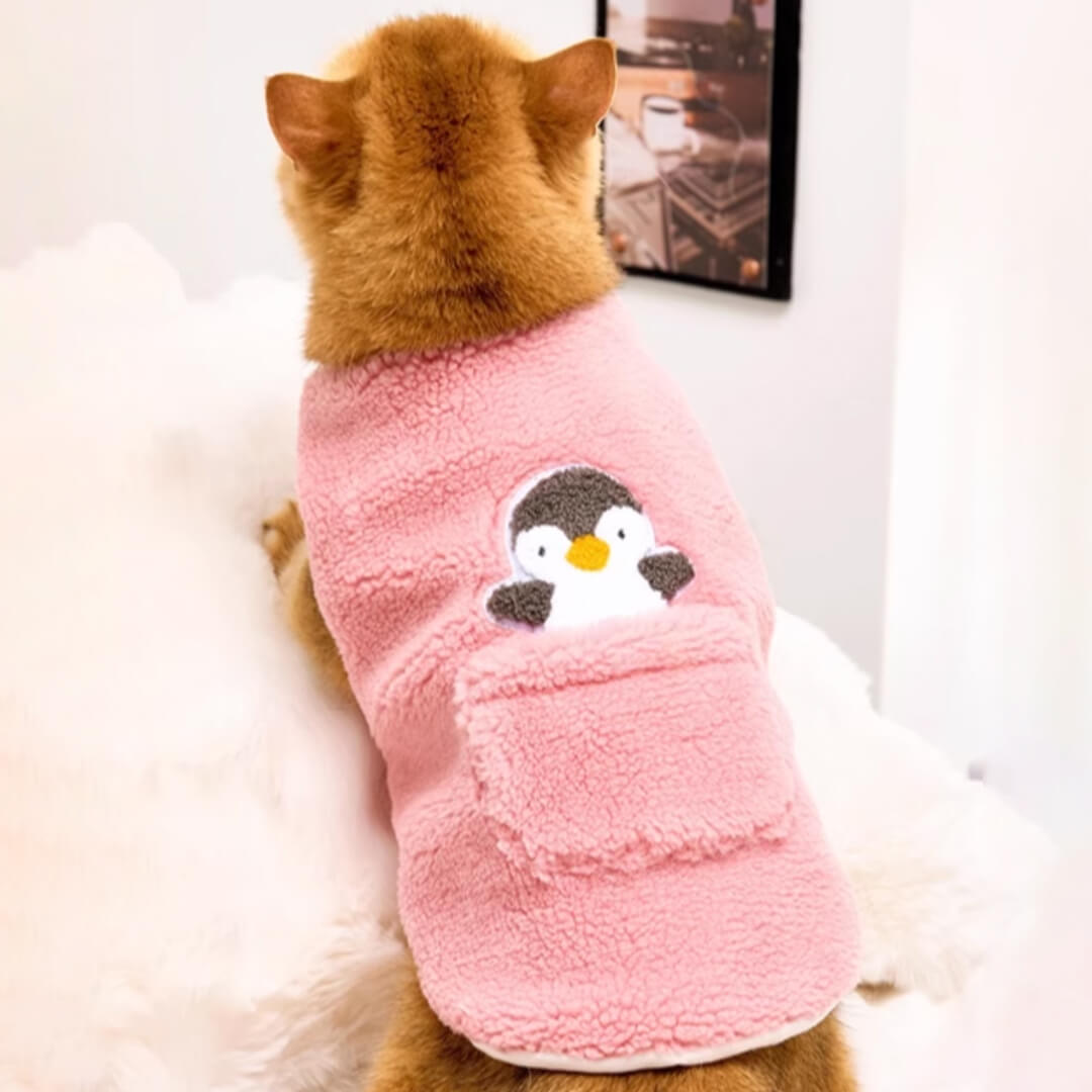Cat in Pink Penguin Fleece Vest | MissyMoMo