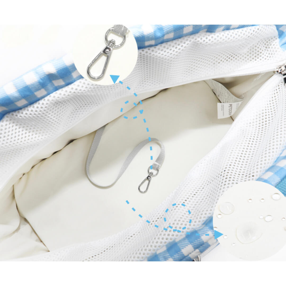 Interior Clip in Blue Gingham Petdora Cat Carrier | MissyMoMo