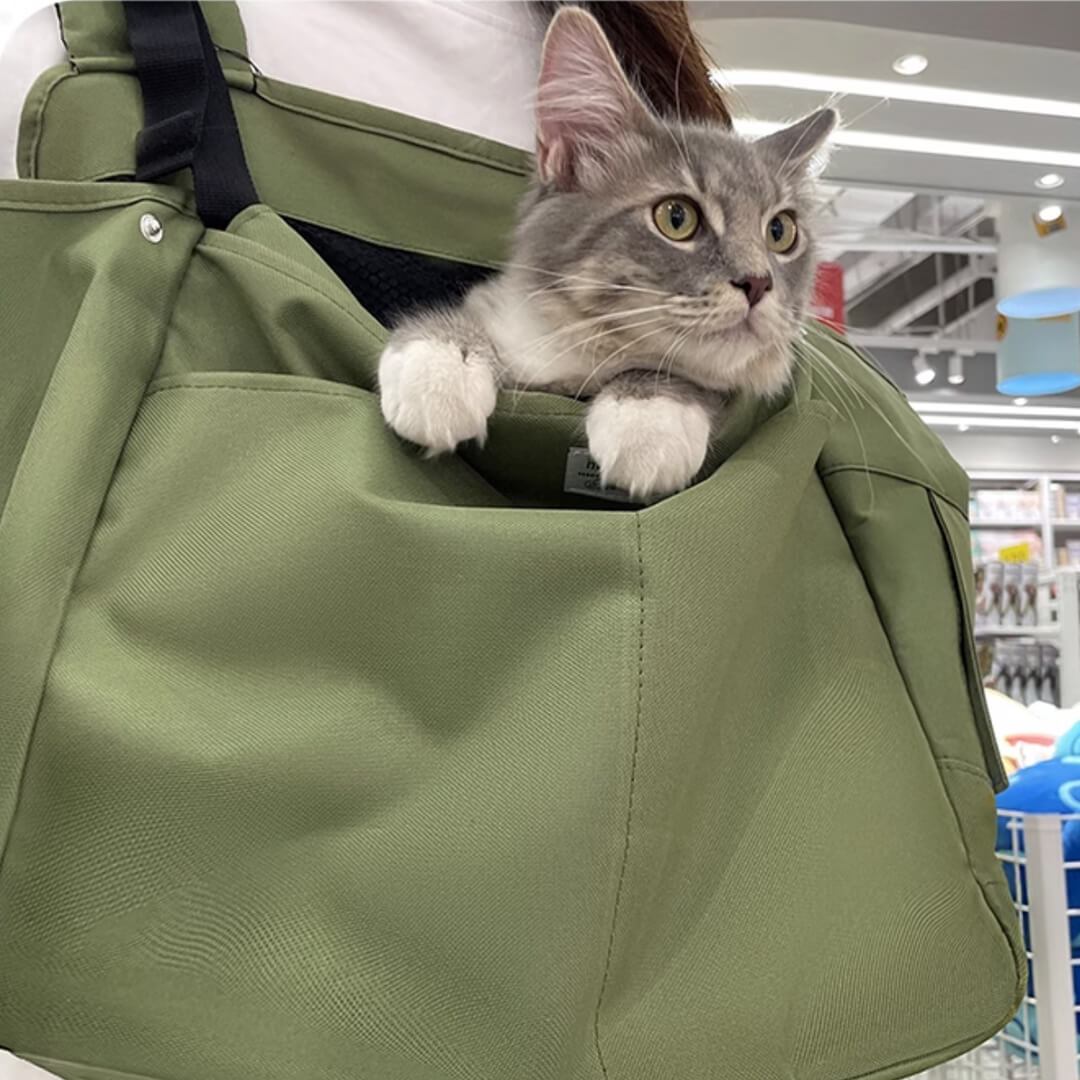 Cat Sitting In Green Cuddle Carrier Backpack Worn On Front | MissyMoMo