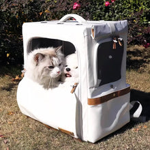 Load image into Gallery viewer, Cat & Dog Inside Beige Collapsible Leather Cat Traveling Backpack | MissyMoMo