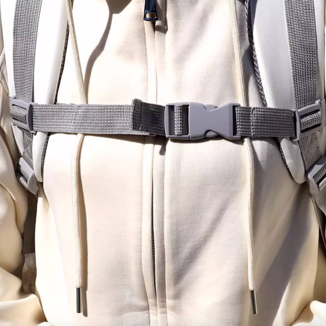 Chest Buckle of Beige Collapsible Leather Cat Traveling Backpack | MissyMoMo