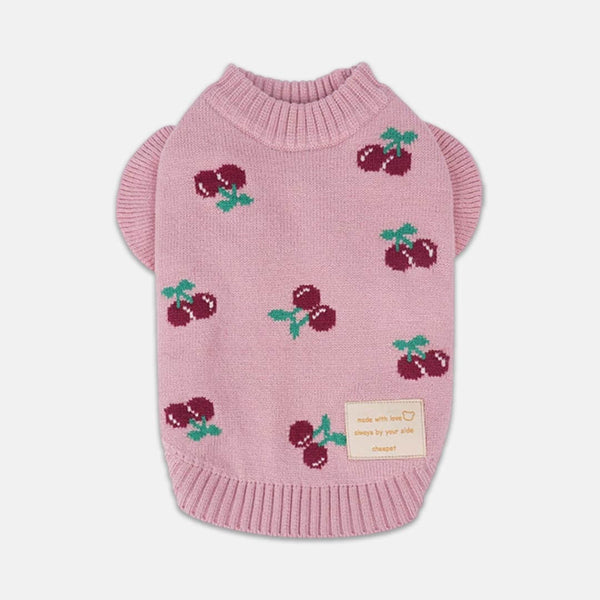 Pink Cherry Print Sweater for Cats & Kittens | MissyMoMo