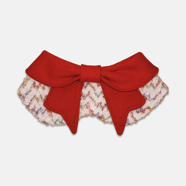 Red Bow Cat Bib with Cozy Knit Fabric | MissyMoMo