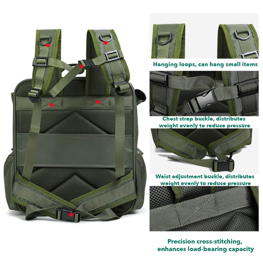 Olive Green Cat Backpack - Detailed View of Straps and Stitching | MissyMoMo