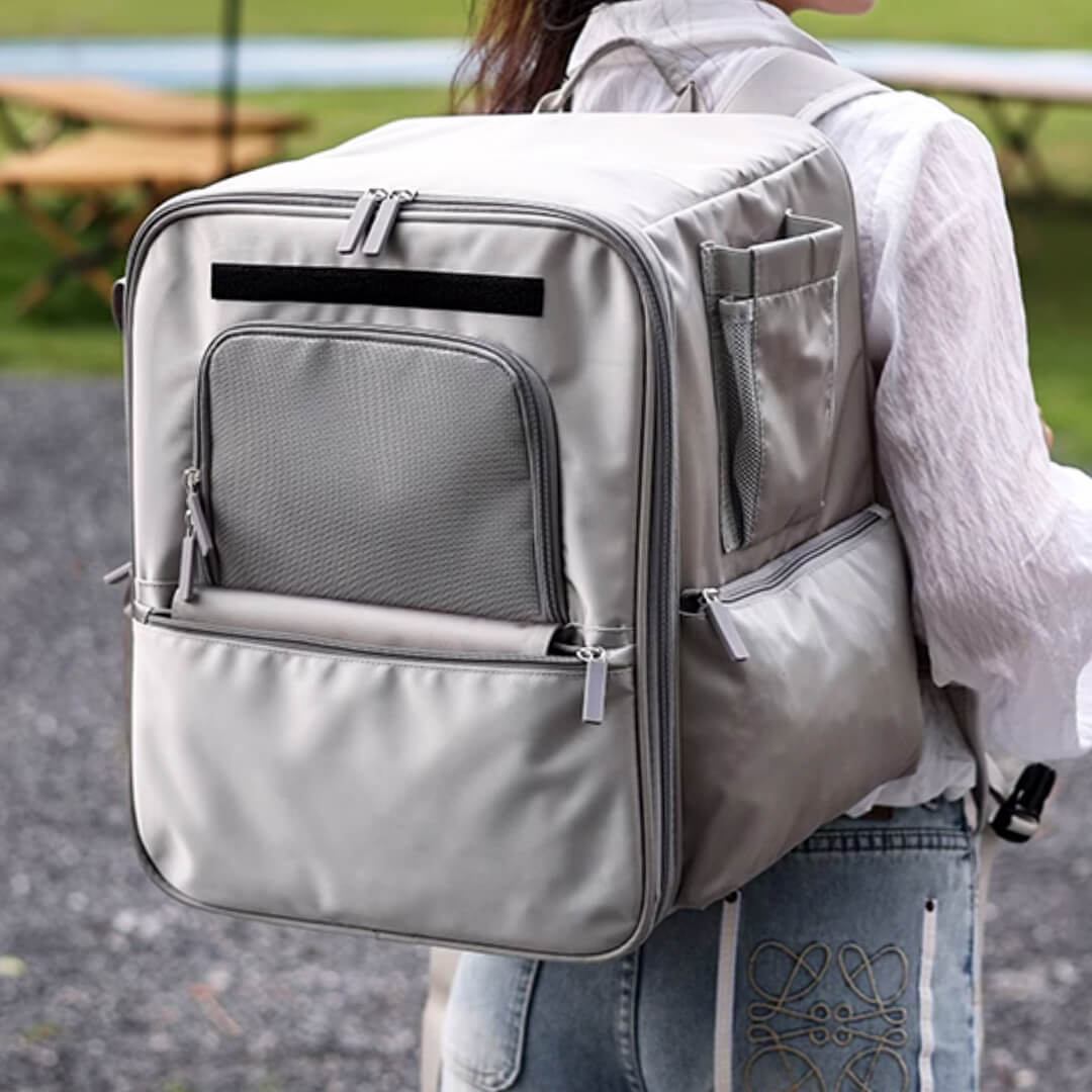 Purr Palace Tent-Like Gray Cat Carrier Backpack | MissyMoMo