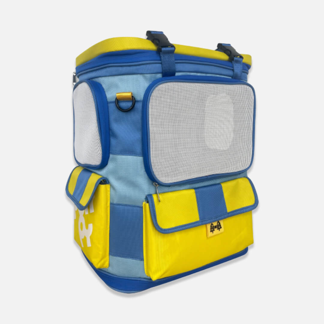 Blue and Yellow Cat Backpack with Front Pockets | MissyMoMo