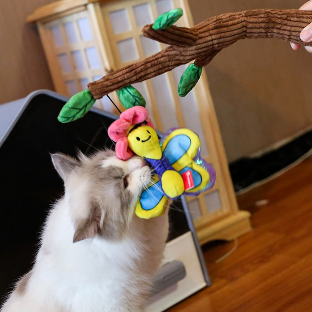 Cat Playing with Garden Furriends Cat Teaser Wand | MissyMoMo