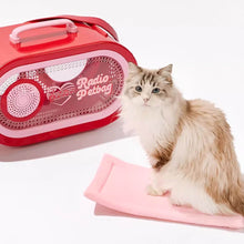 Load image into Gallery viewer, Cat Sitting on the Soft Pad of RadioMoMo Vintage Retro Red Hard Cat Carrier | MissyMoMo
