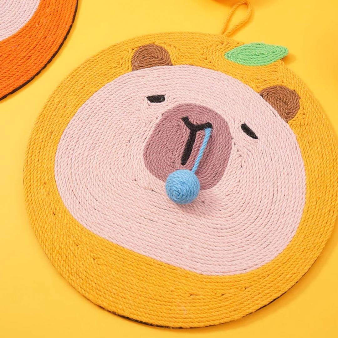 Cat Scratching Cute Orange Sniffy Capybara Cat Scratch Mat | MissyMoMo