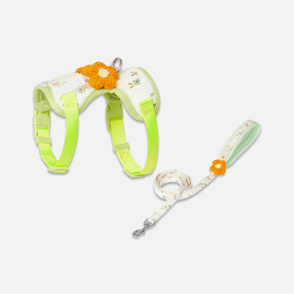 Green Floral H-Style Cat Harness & Leash Set | MissyMoMo