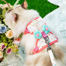 Load image into Gallery viewer, Cat in Red Floral H-Style Harness | MissyMoMo
