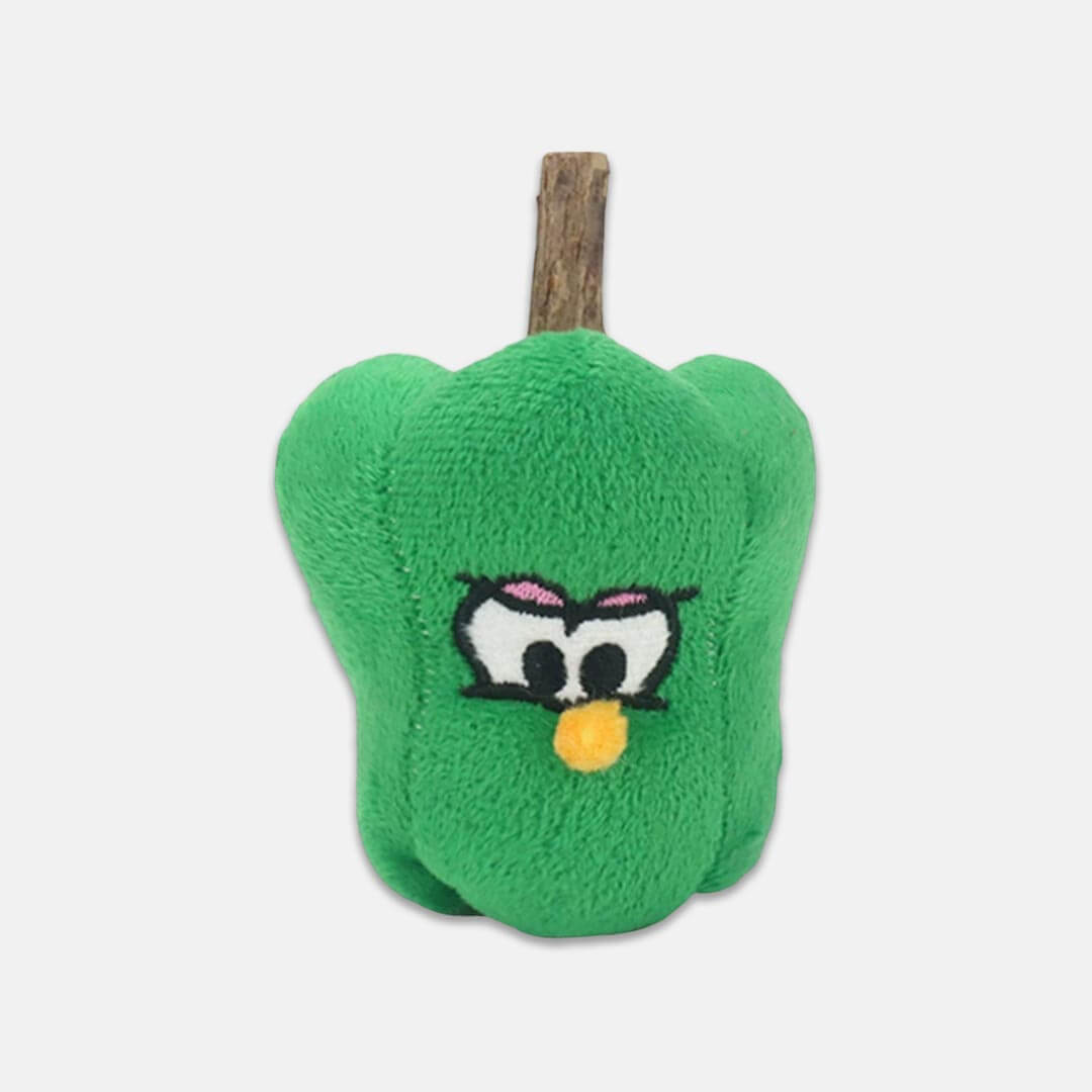 Green Pepper Catnip Toy with Silvervine Stick | Plush Veggie for Cats | MissyMoMo
