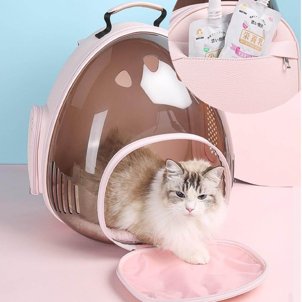 Cat Exiting the Pink Castronaut Space Cat Backpack | MissyMoMo