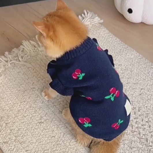 Cat in Navy & Pink Cherry Print Sweaters | MissyMoMo