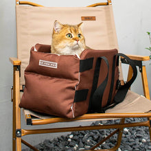 Load image into Gallery viewer, Brown Explorer Cat Car Seat Carrier with Cat Sitting Inside | MissyMoMo
