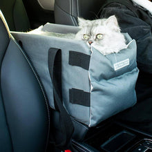 Load image into Gallery viewer, Explorer Cat Car Seat Carrier in Gray with Cat Inside | MissyMoMo
