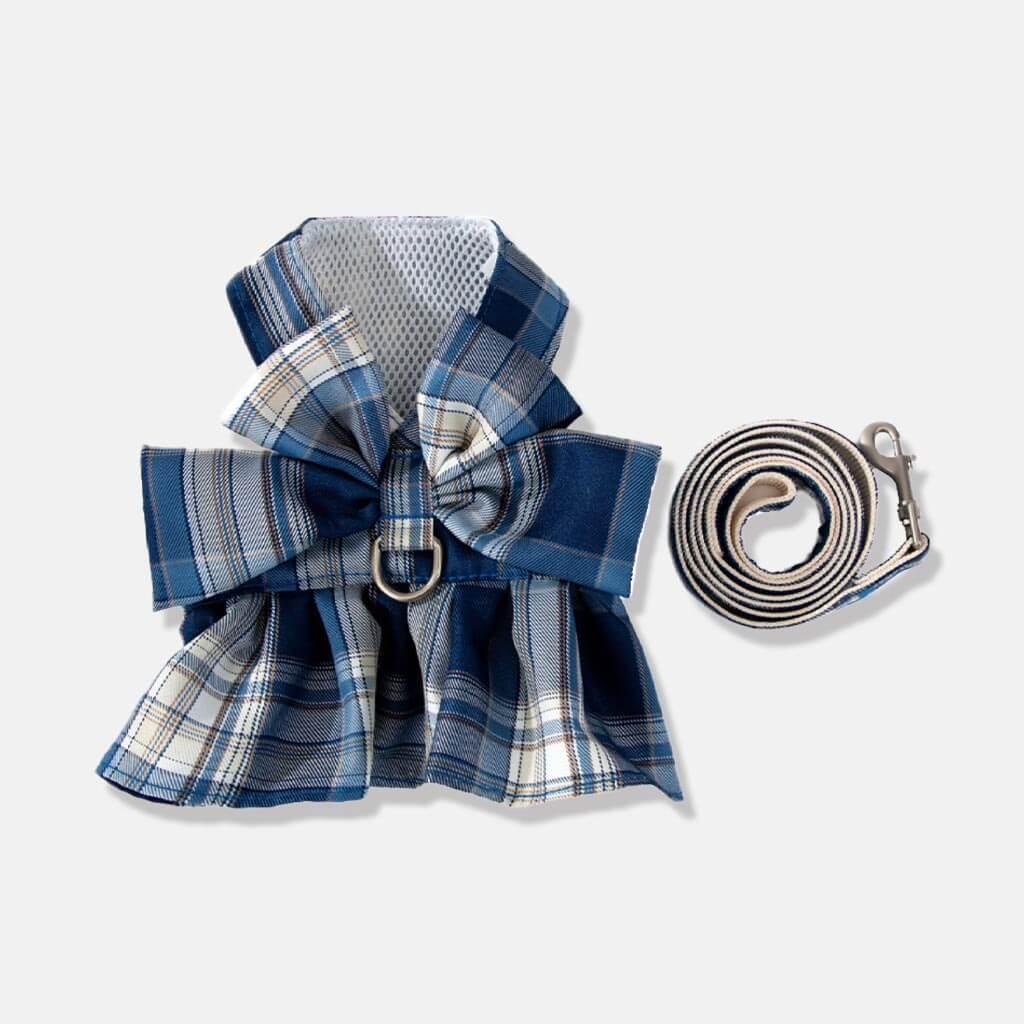 Deep Blue Fuji Cat Harness & Leash Set in Checkered Design | MissyMoMo