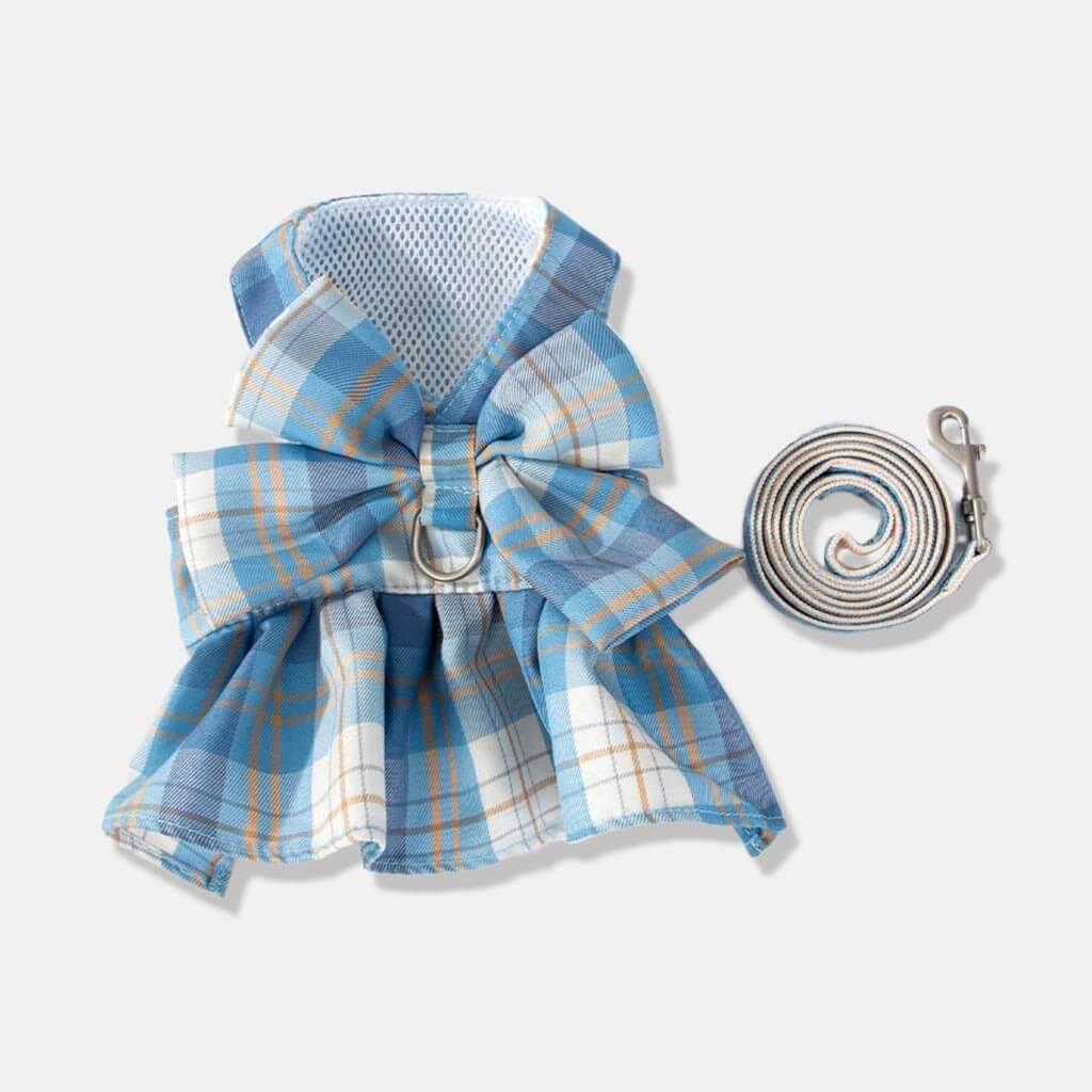 Sky Blue Fuji Cat Harness & Leash Set in Checkered Design | MissyMoMo