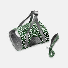 Load image into Gallery viewer, Green Fuku Cat Harness &amp; Leash Set in Seamless Waves Pattern | MissyMoMo
