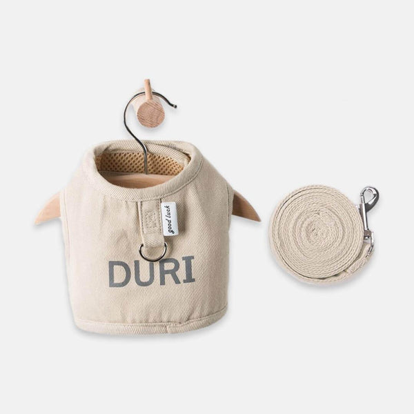 Loki Cat Harness & Leash Set in Beige with Reflective Letters | MissyMoMo