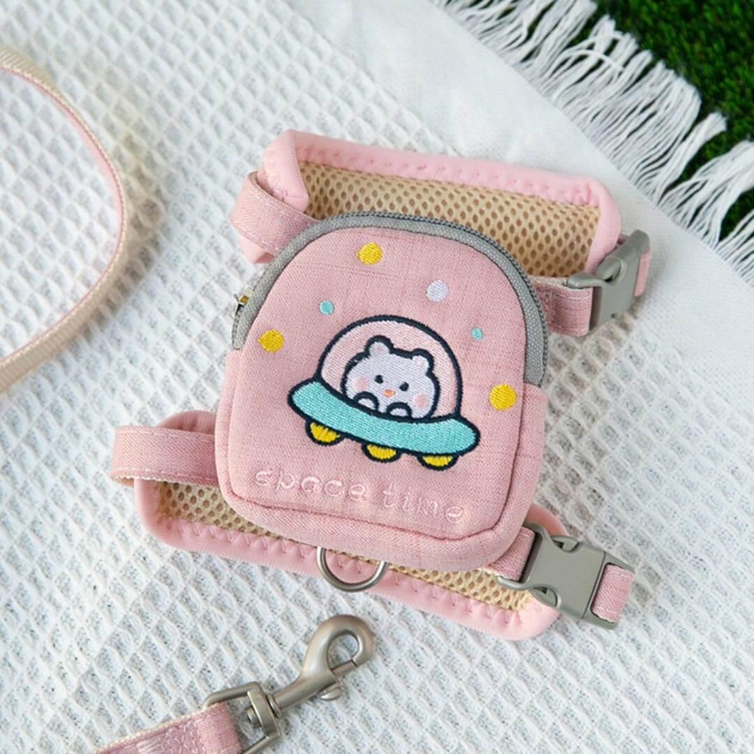 Milo Cat Harness & Leash Set In Pink With Cloud Design | MissyMoMo